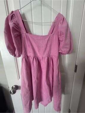 mittoshop Pink Puff Sleeve Square Neck Dress